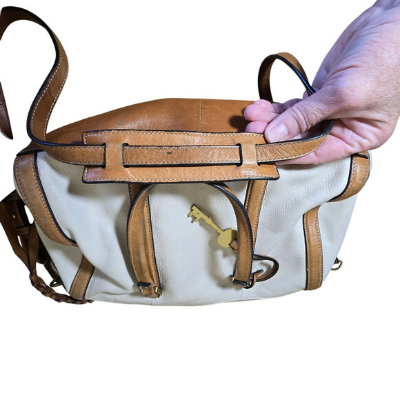 Fossil Kendal Satchel Saddle Bag Taupe Pebbled Leather Leather Handles Strap - Picture 12 of 13